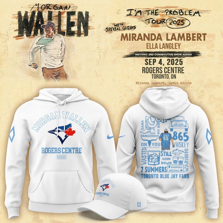 Toronto Blue Jays x Morgan Wallen "I'm The Problem Tour" 2025 Special White Hoodie Toronto Blue Jays x Morgan Wallen "I'm The Problem Tour" 2025 Special White Hoodie