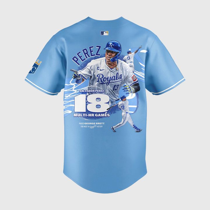 Kansas City Royals Salvador Perez 18 Multi-Homer Games Baseball Jersey Kansas City Royals Salvador Perez 18 Multi-Homer Games Baseball Jersey