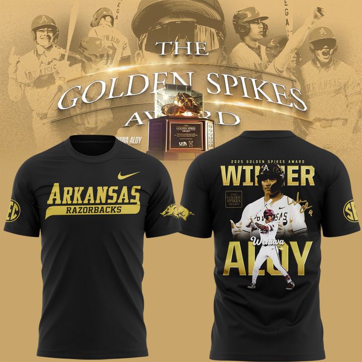 Arkansas Razorbacks Wehiwa Aloy 2025 Golden Spikes Award Winner Shirt Arkansas Razorbacks Wehiwa Aloy 2025 Golden Spikes Award Winner Shirt
