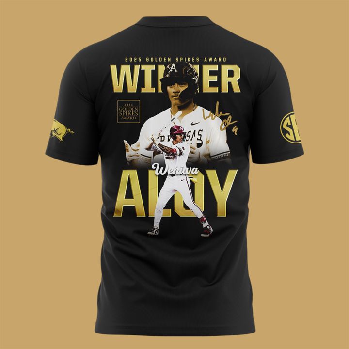 Arkansas Razorbacks Wehiwa Aloy 2025 Golden Spikes Award Winner Shirt Arkansas Razorbacks Wehiwa Aloy 2025 Golden Spikes Award Winner Shirt