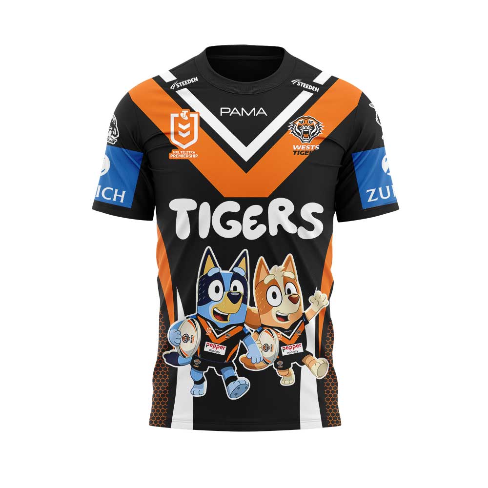Wests Tigers NRL x Bluey and Bingo 2025 Shirt Wests Tigers NRL x Bluey and Bingo 2025 Shirt