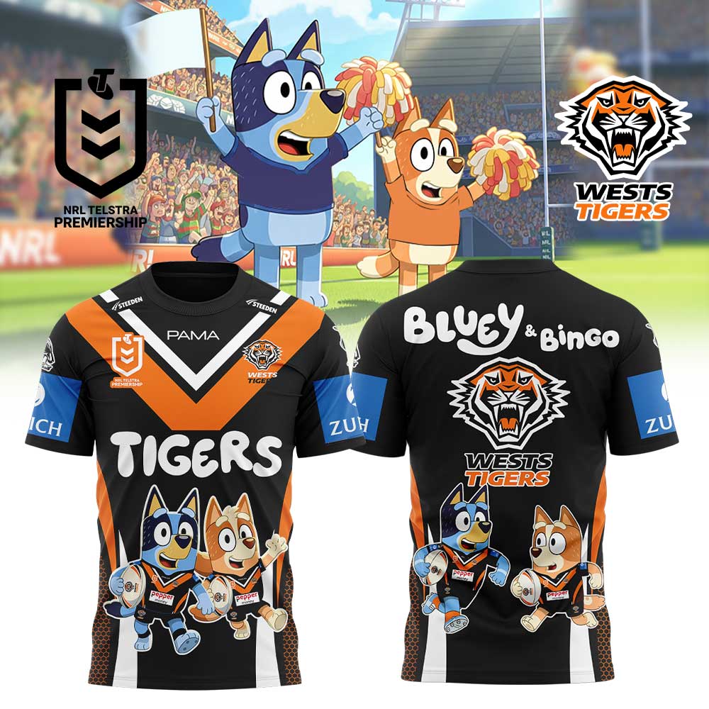 Wests Tigers NRL x Bluey and Bingo 2025 Shirt Wests Tigers NRL x Bluey and Bingo 2025 Shirt