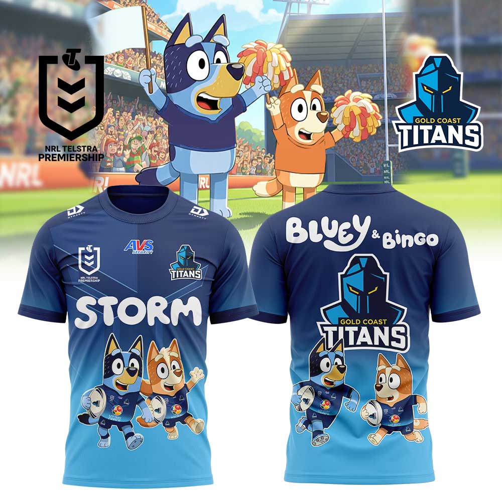 Gold Coast Titans NRL x Bluey and Bingo 2025 Shirt Gold Coast Titans NRL x Bluey and Bingo 2025 Shirt