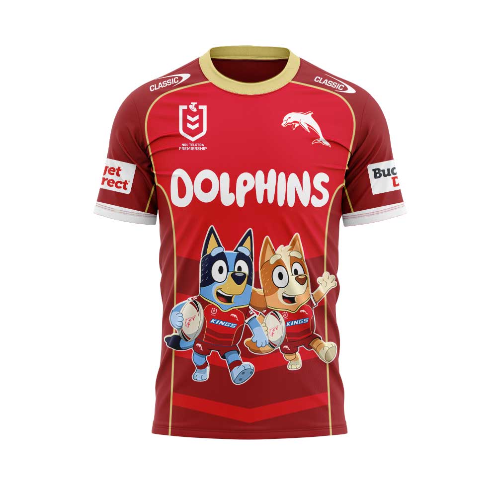 Dolphins NRL x Bluey and Bingo 2025 Shirt Dolphins NRL x Bluey and Bingo 2025 Shirt