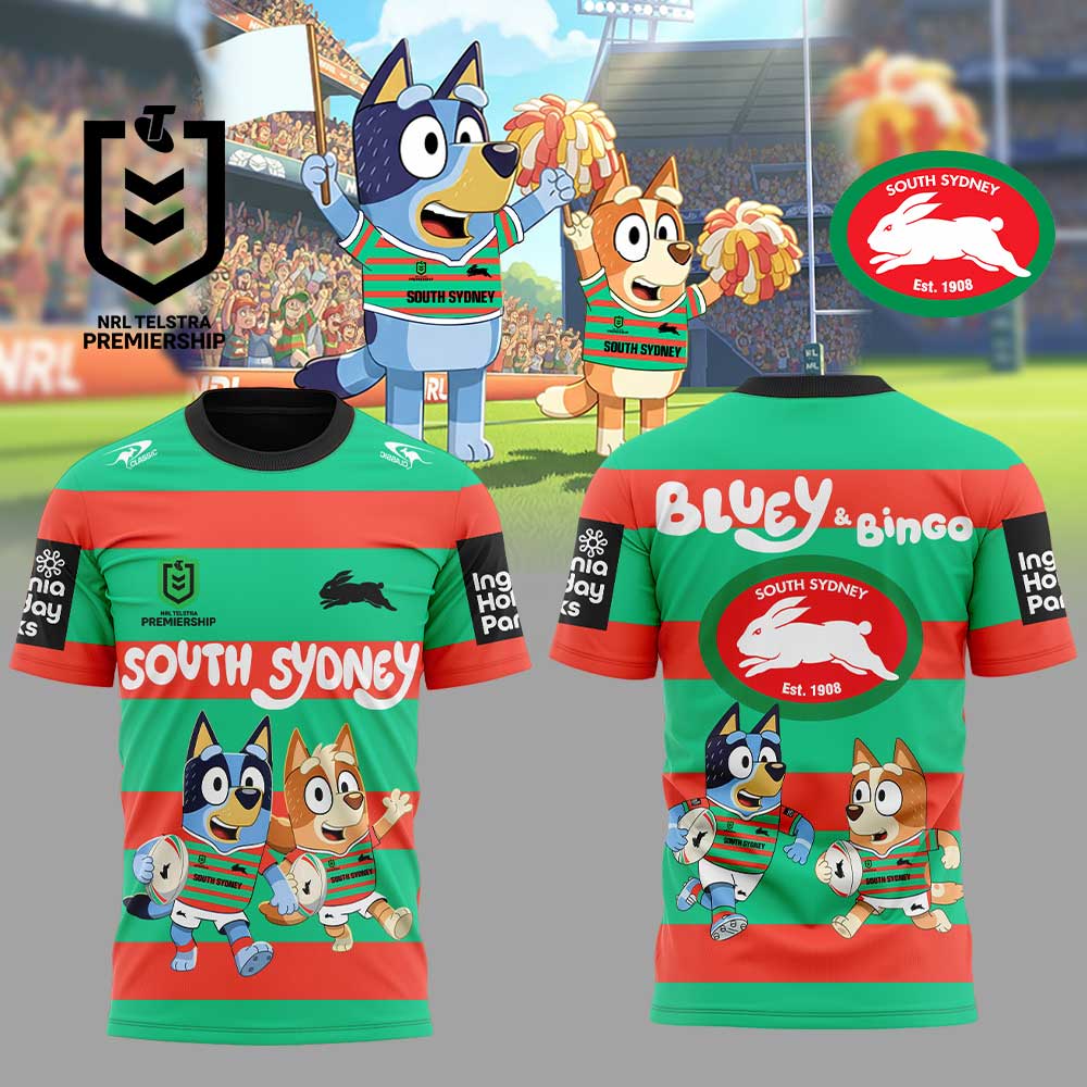 South Sydney Rabbitohs NRL x Bluey and Bingo 2025 Shirt South Sydney Rabbitohs NRL x Bluey and Bingo 2025 Shirt