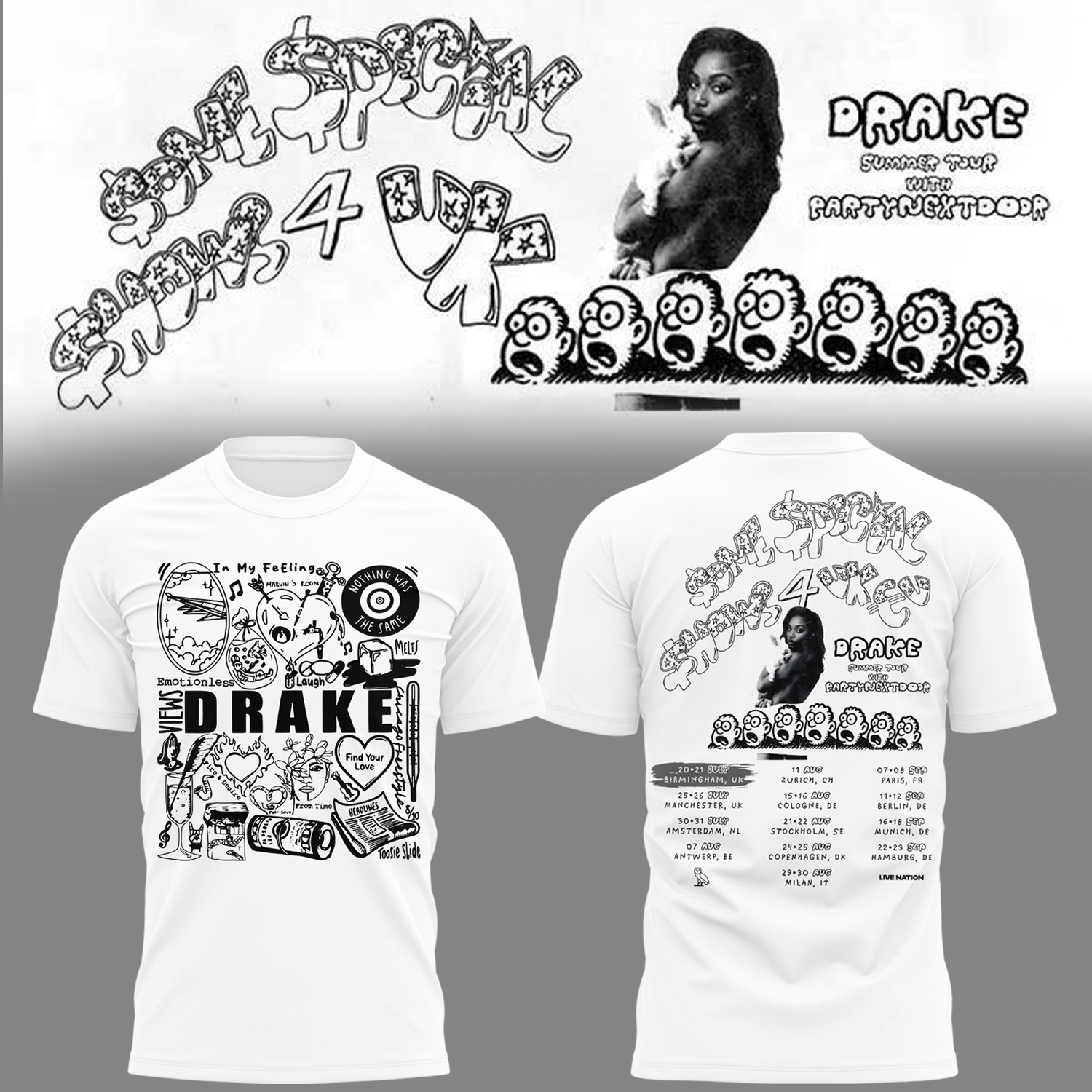 Drake Summer Tour to Birmingham x Partynextdoor Special White Tee Drake Summer Tour to Birmingham x Partynextdoor Special White Tee