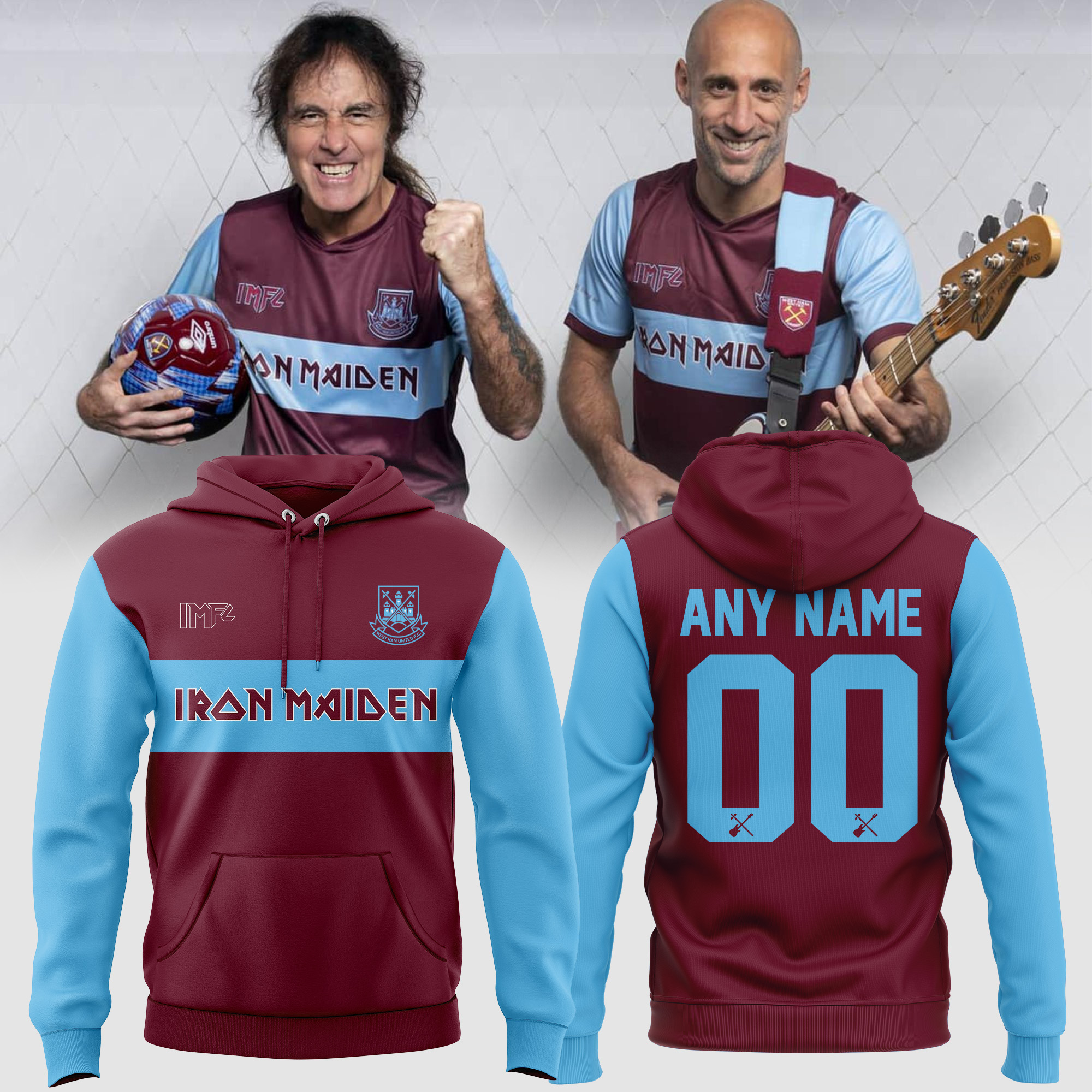 Iron Maiden x West Ham United 2025 Custom Name Hoodie Set Iron Maiden x West Ham United 2025 Custom Name Hoodie Set