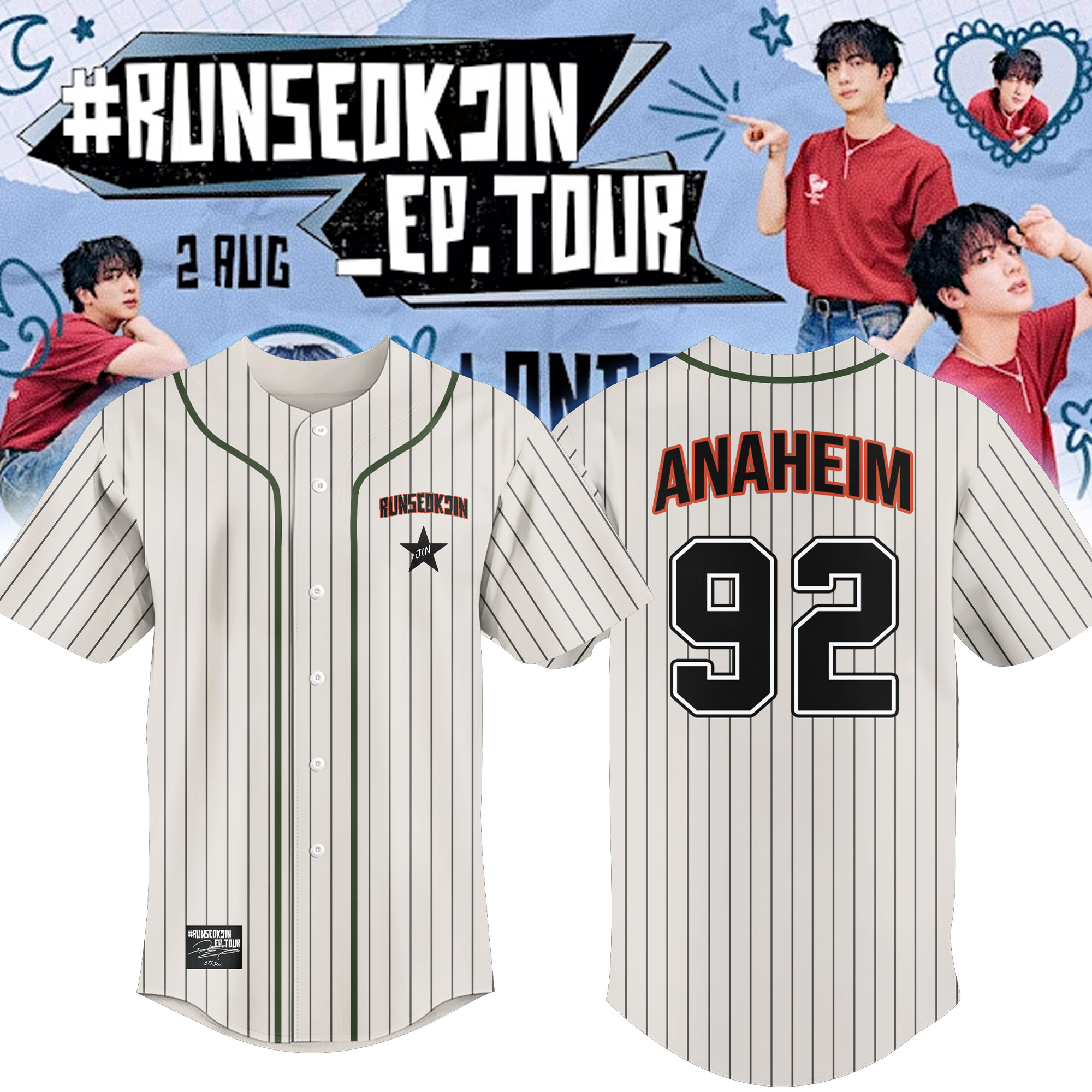 Jin BTS "#RUNSEOKJIN_EP.TOUR" in U.S 2025 Baseball Jersey Jin BTS "#RUNSEOKJIN_EP.TOUR" in U.S 2025 Baseball Jersey