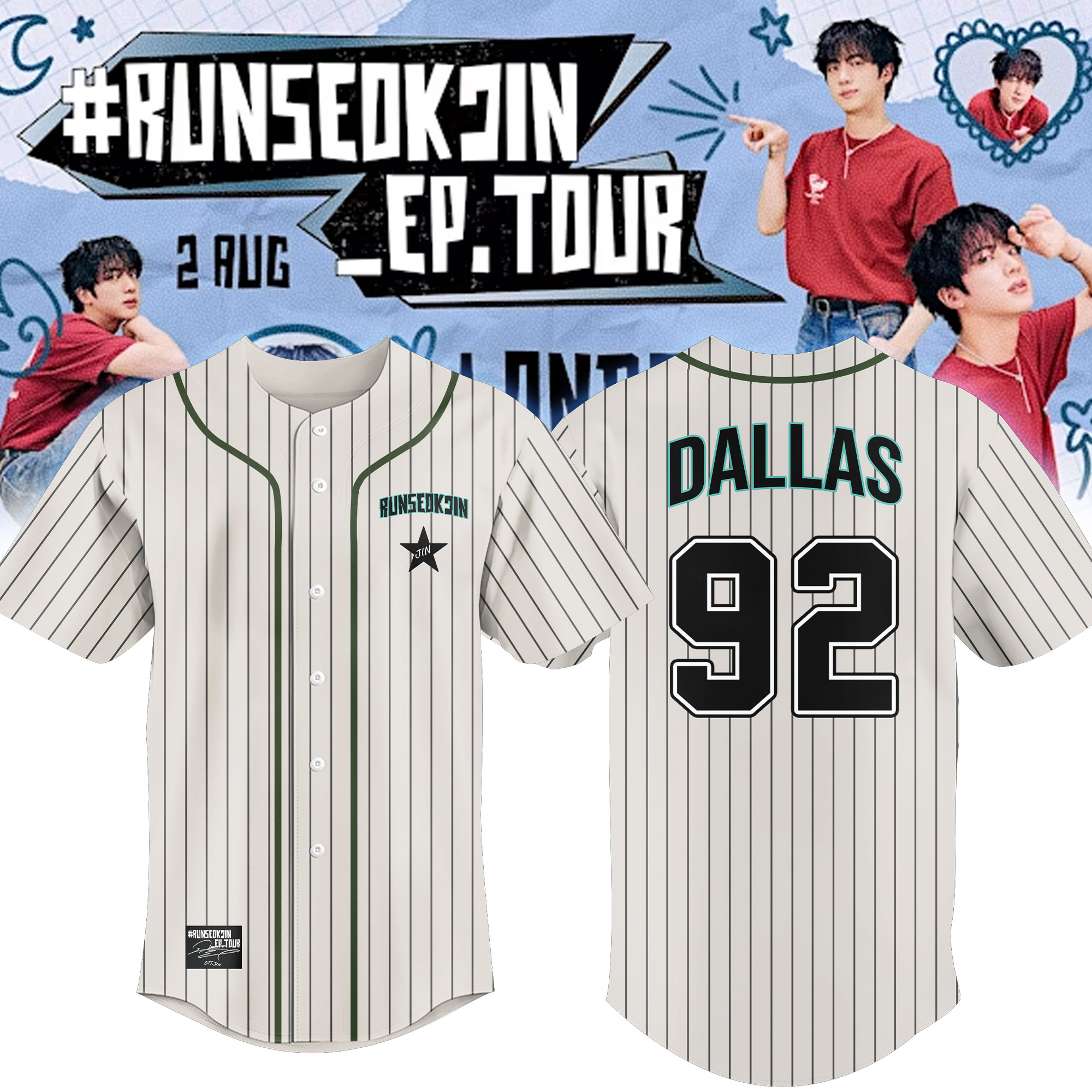 Jin BTS "#RUNSEOKJIN_EP.TOUR" in U.S 2025 Baseball Jersey Jin BTS "#RUNSEOKJIN_EP.TOUR" in U.S 2025 Baseball Jersey