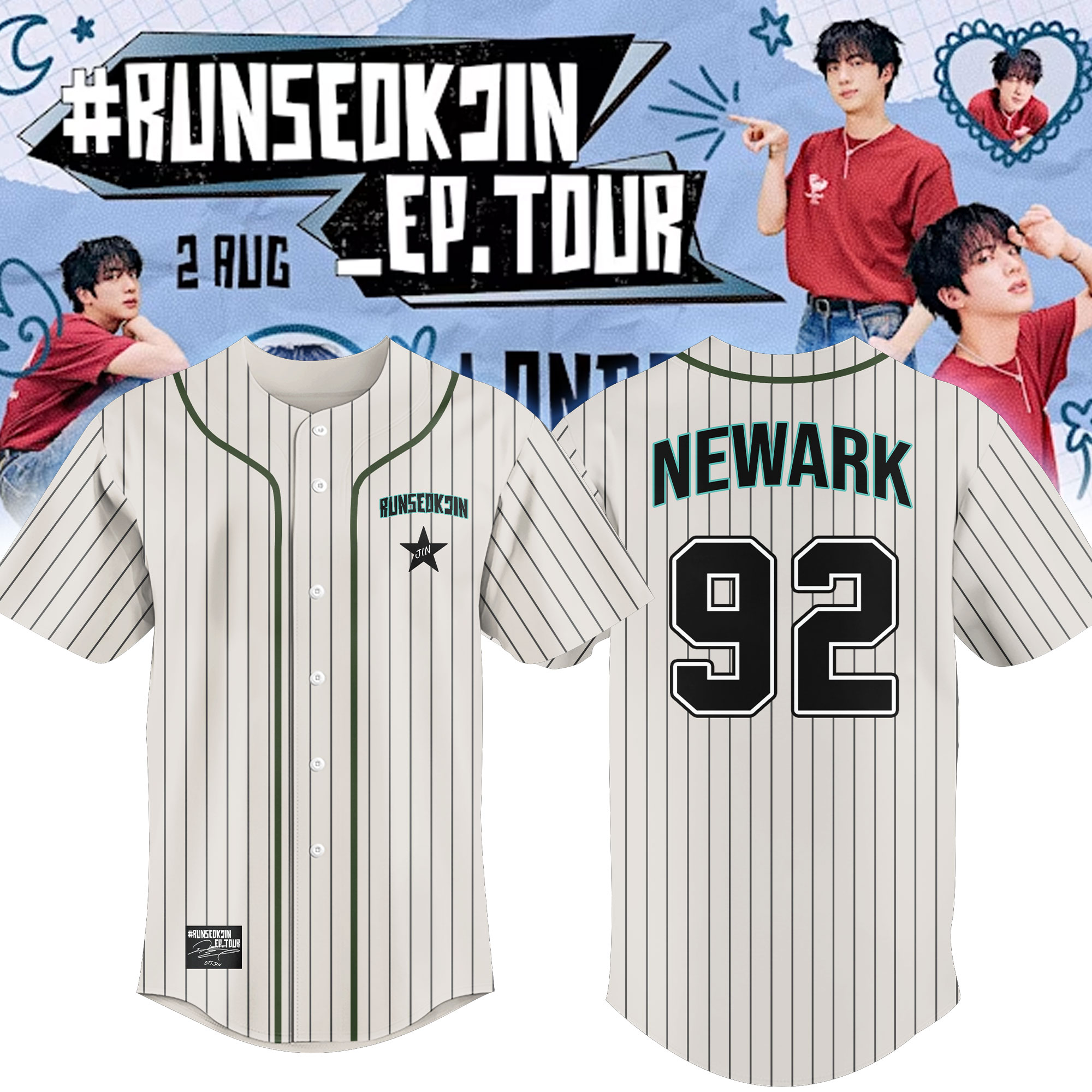 Jin BTS "#RUNSEOKJIN_EP.TOUR" in U.S 2025 Baseball Jersey Jin BTS "#RUNSEOKJIN_EP.TOUR" in U.S 2025 Baseball Jersey
