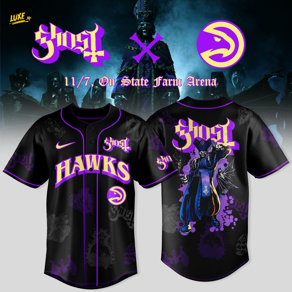 Atlanta Hawks x Ghost Band World Tour 2025 Special Baseball Jersey Atlanta Hawks x Ghost Band World Tour 2025 Special Baseball Jersey