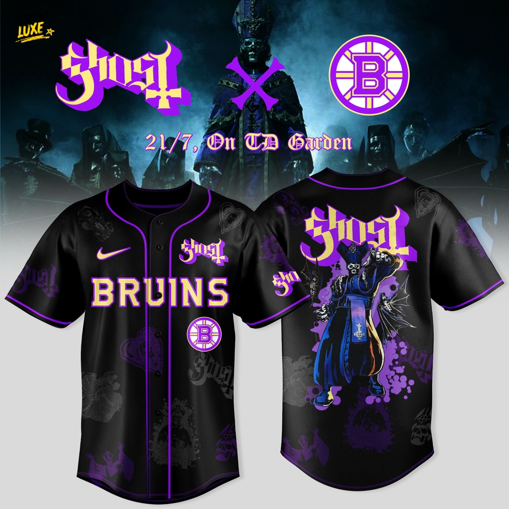 Boston Bruins x Ghost Band World Tour 2025 Special Baseball Jersey Boston Bruins x Ghost Band World Tour 2025 Special Baseball Jersey