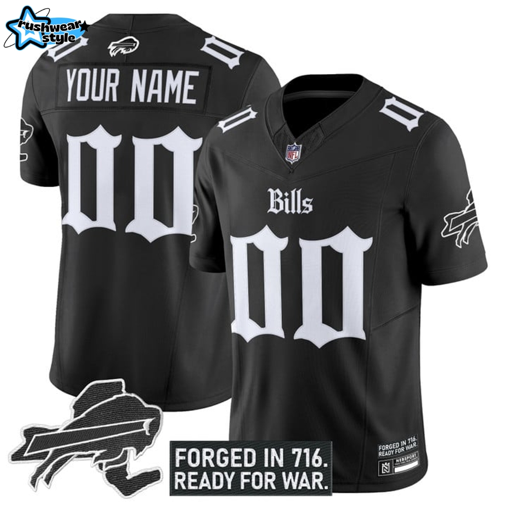 Buffalo Bills 'Gothic Cold Front Edition' Special Black Baseball Jersey Buffalo Bills 'Gothic Cold Front Edition' Special Black Baseball Jersey
