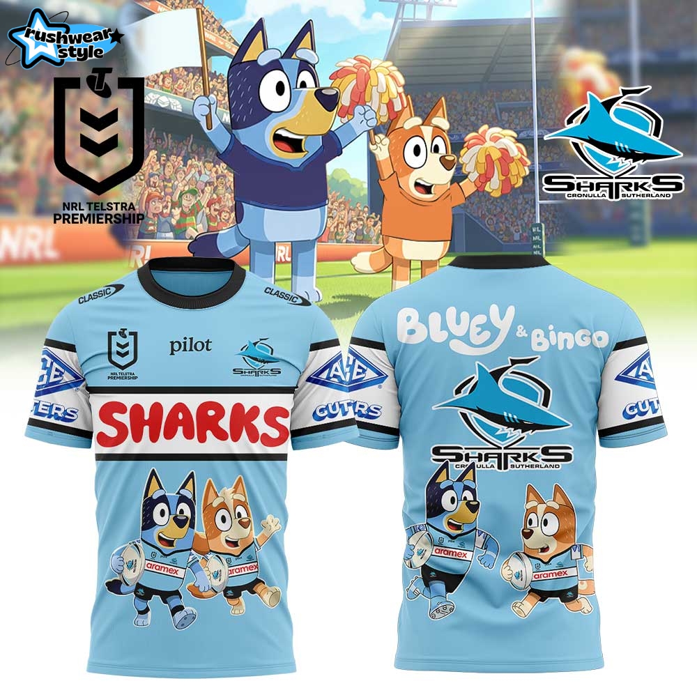 Cronulla-Sutherland Sharks NRL x Bluey and Bingo 2025 Shirt Cronulla-Sutherland Sharks NRL x Bluey and Bingo 2025 Shirt