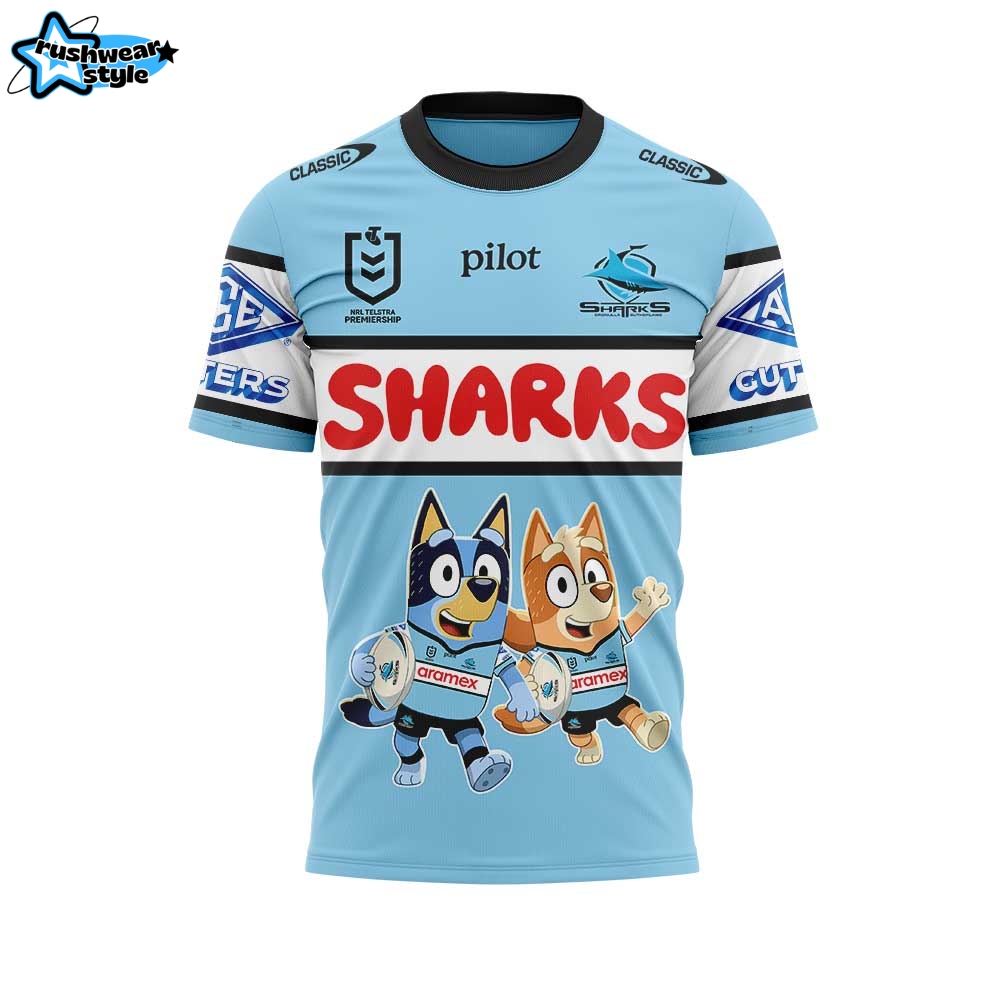 Cronulla-Sutherland Sharks NRL x Bluey and Bingo 2025 Shirt Cronulla-Sutherland Sharks NRL x Bluey and Bingo 2025 Shirt