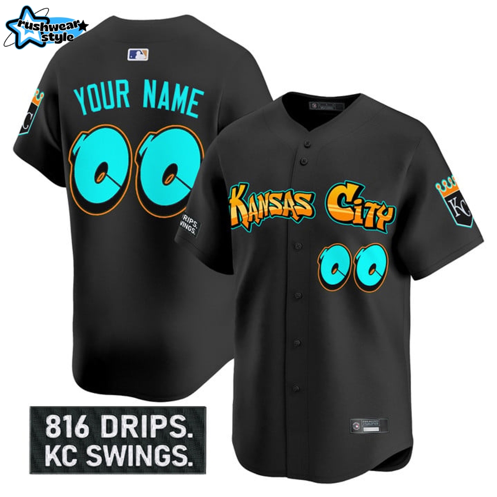 Kansas City Royals 'Graffiti Crown Drop Edition' Special Black Baseball Jersey Kansas City Royals 'Graffiti Crown Drop Edition' Special Black Baseball Jersey