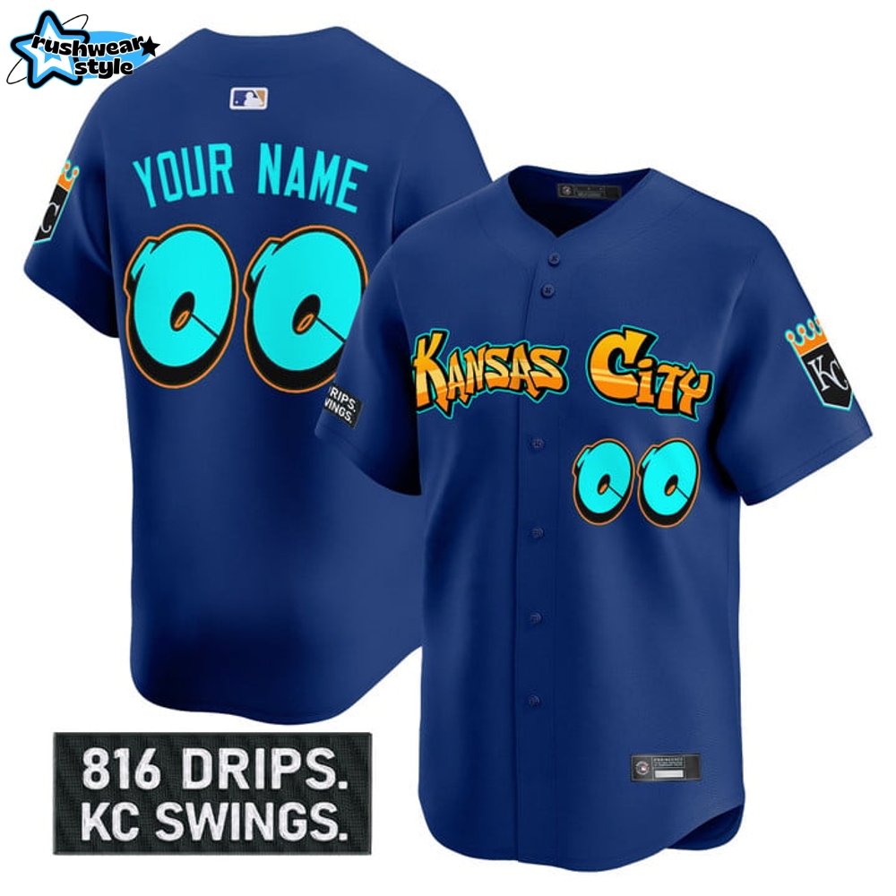 Kansas City Royals 'Graffiti Crown Drop Edition' Special Blue Baseball Jersey Kansas City Royals 'Graffiti Crown Drop Edition' Special Blue Baseball Jersey