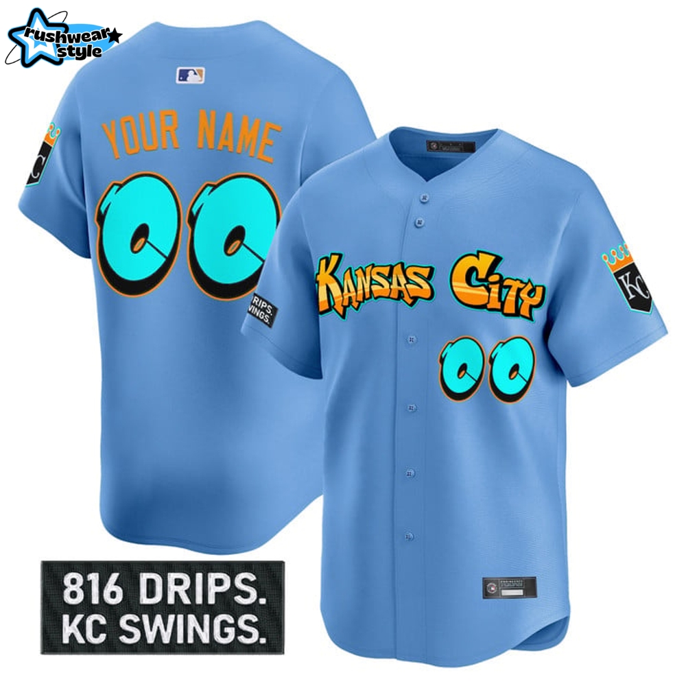 Kansas City Royals 'Graffiti Crown Drop Edition' Special Light Blue Baseball Jersey Kansas City Royals 'Graffiti Crown Drop Edition' Special Light Blue Baseball Jersey