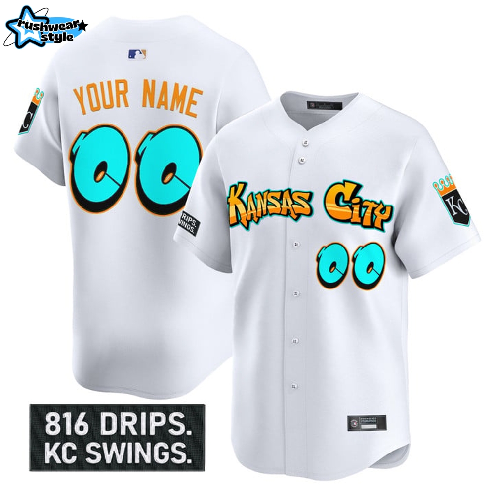 Kansas City Royals 'Graffiti Crown Drop Edition' Special White Baseball Jersey Kansas City Royals 'Graffiti Crown Drop Edition' Special White Baseball Jersey
