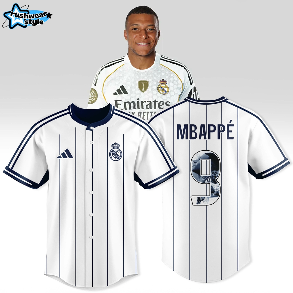 Kylian Mbappé x Real Madrid 2025 Baseball Fusion Jersey Kylian Mbappé x Real Madrid 2025 Baseball Fusion Jersey