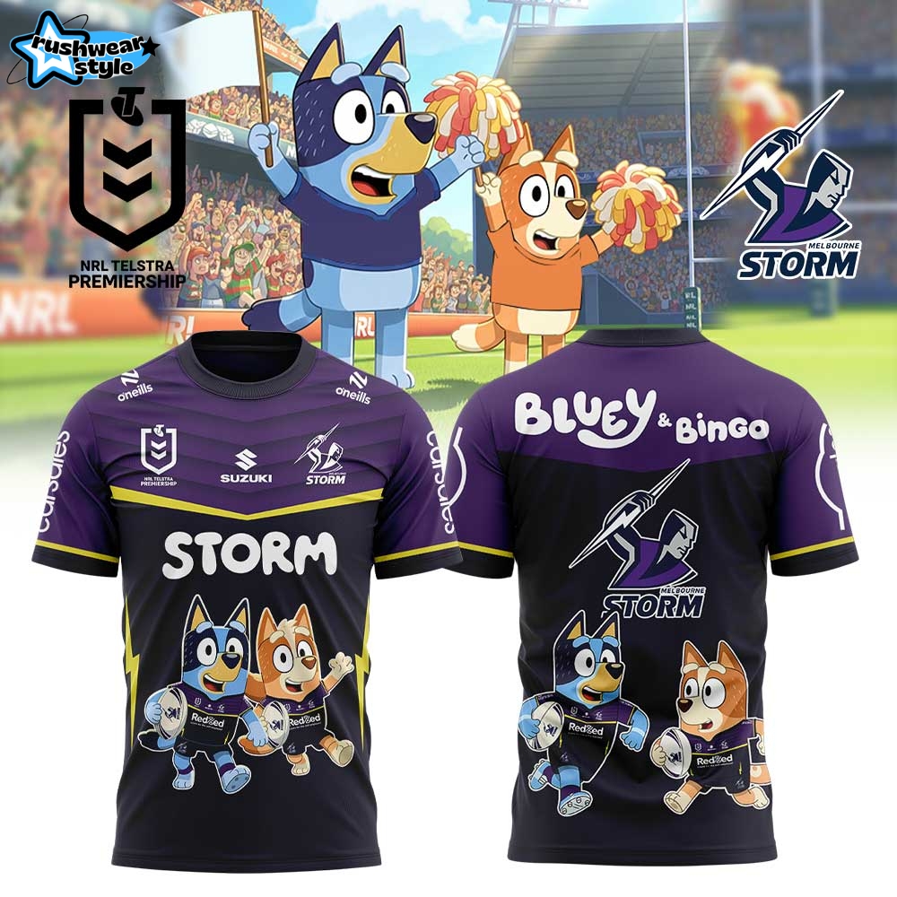 Melbourne Storm NRL x Bluey and Bingo 2025 Shirt Melbourne Storm NRL x Bluey and Bingo 2025 Shirt