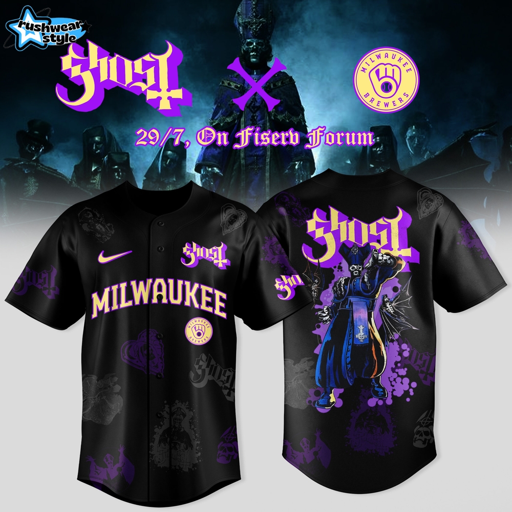 Milwaukee Brewers MLB x Ghost Band World Tour 2025 Baseball Jersey Milwaukee Brewers MLB x Ghost Band World Tour 2025 Baseball Jersey