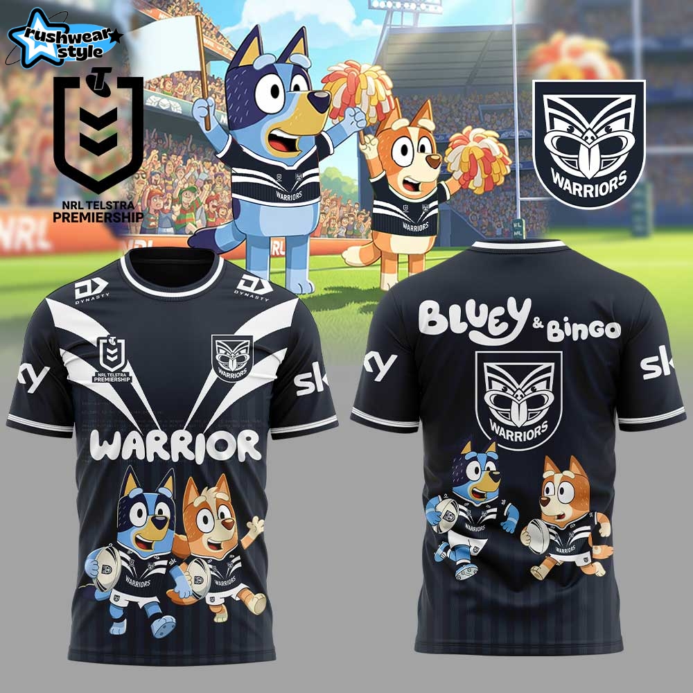 New Zealand Warriors NRL x Bluey and Bingo 2025 Shirt New Zealand Warriors NRL x Bluey and Bingo 2025 Shirt