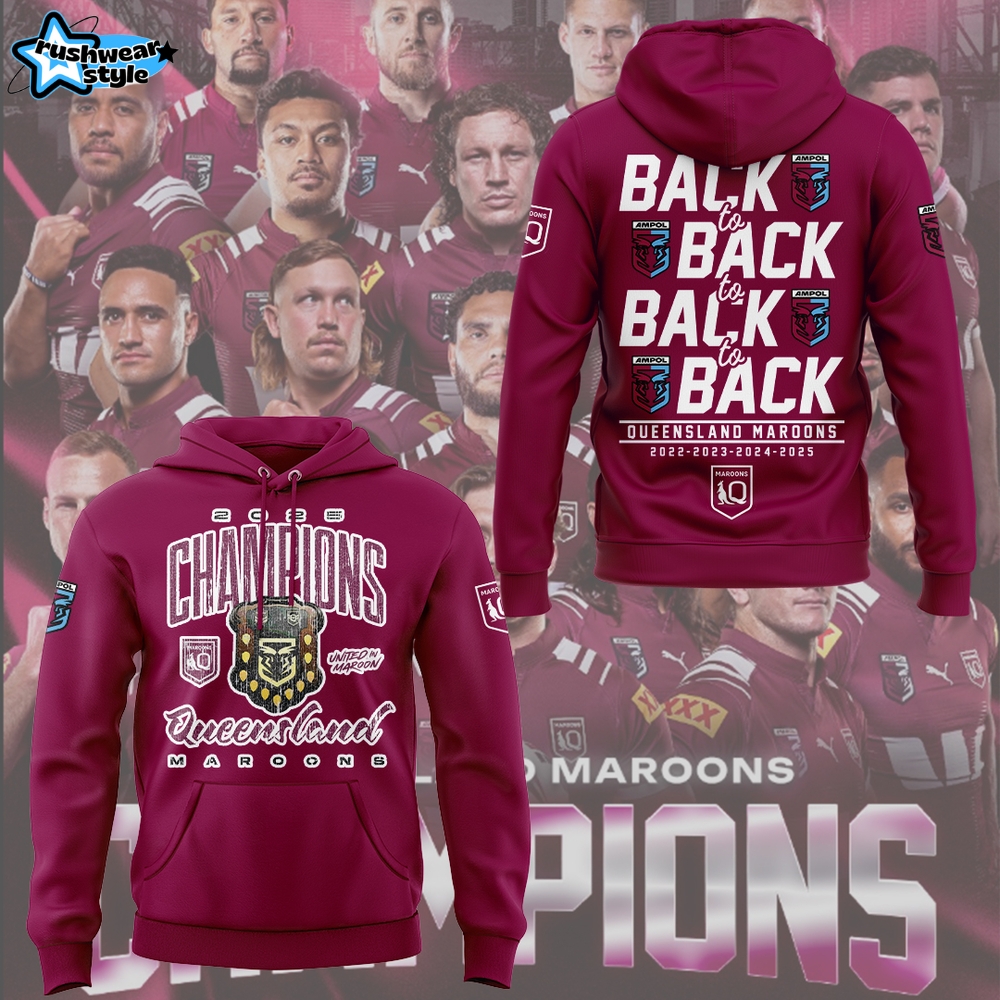 Queensland Maroons Back-to-Back Champions 2025 Red Hoodie Queensland Maroons Back-to-Back Champions 2025 Red Hoodie