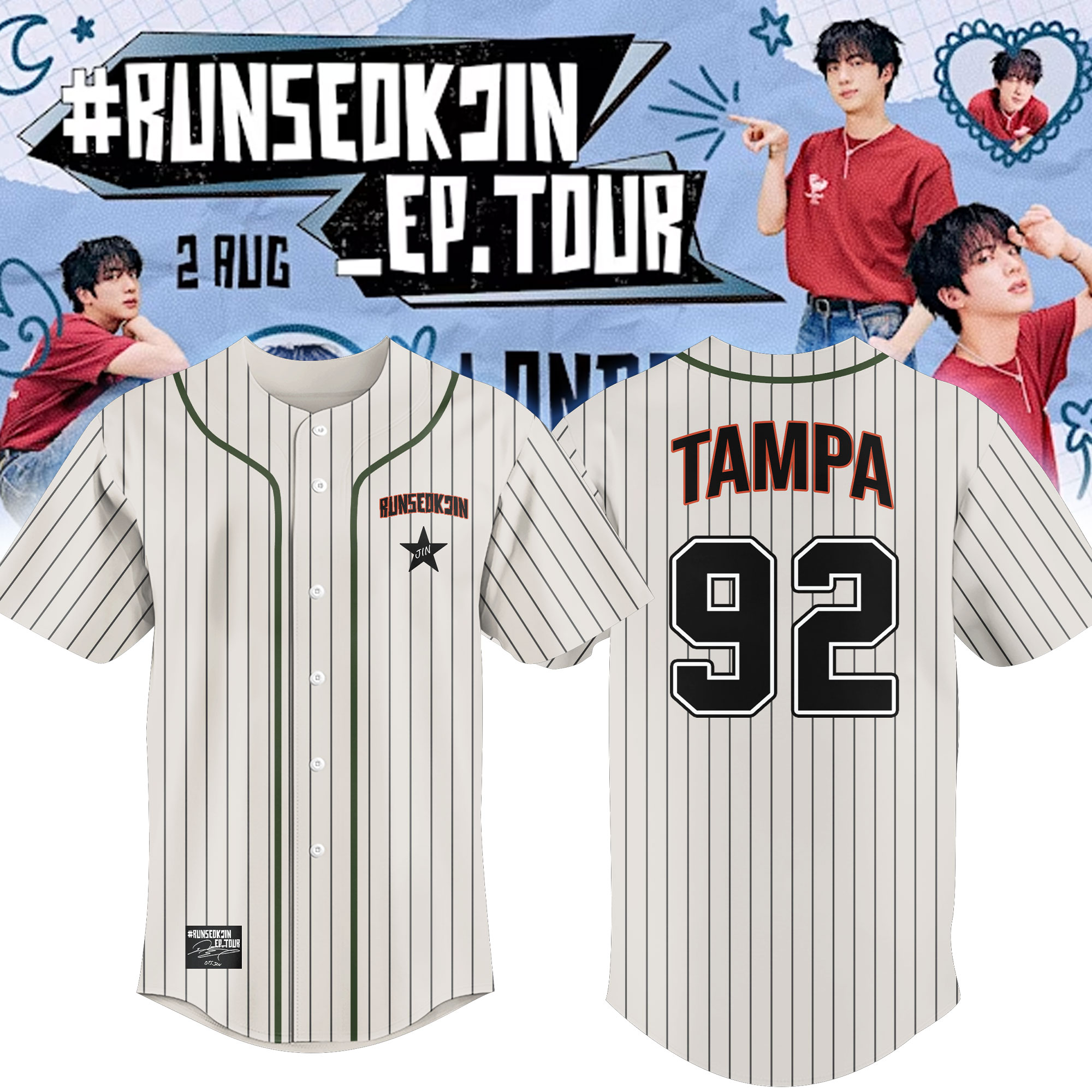 Jin BTS "#RUNSEOKJIN_EP.TOUR" in U.S 2025 Baseball Jersey Jin BTS "#RUNSEOKJIN_EP.TOUR" in U.S 2025 Baseball Jersey