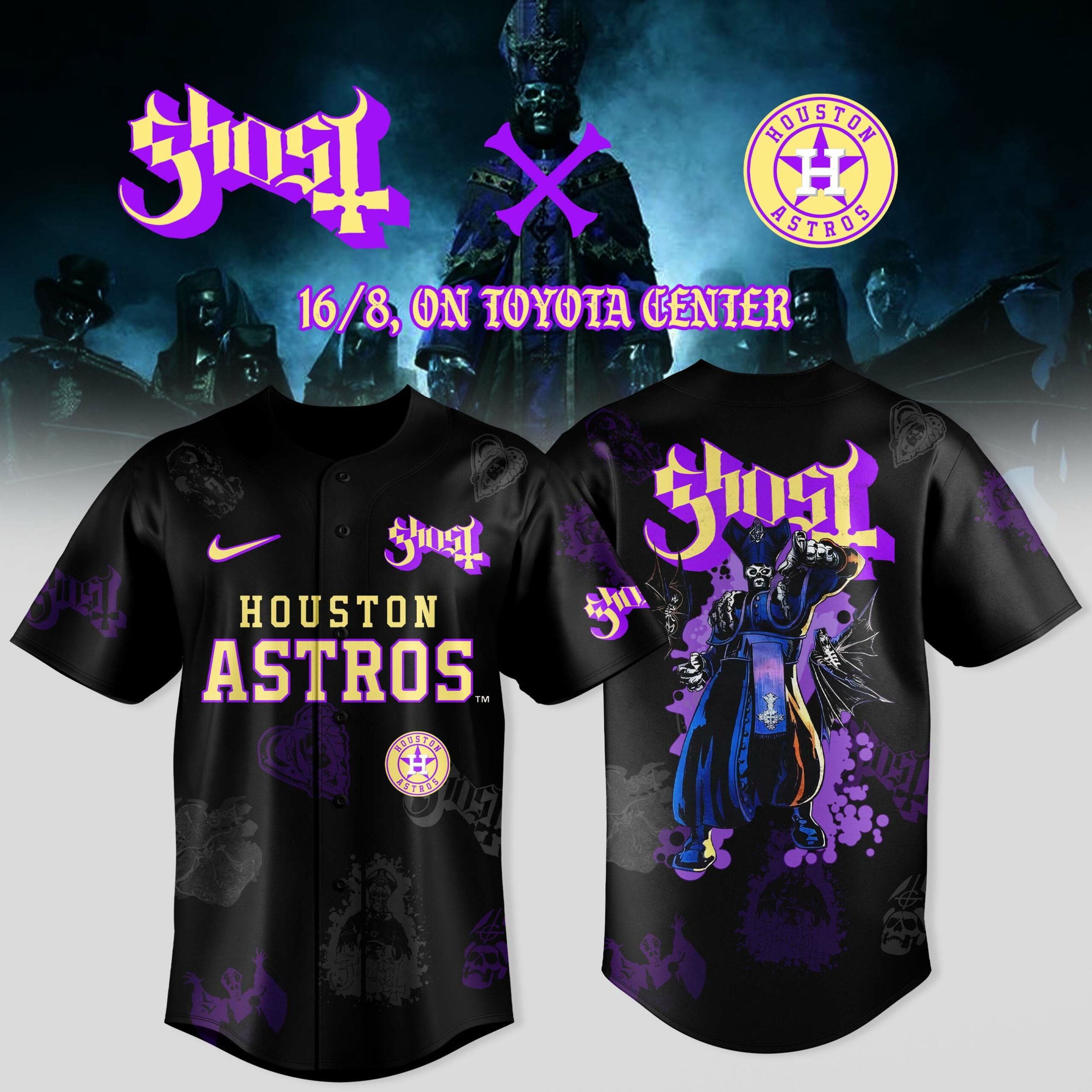 Houston Astros x Ghost Band Special Baseball Jersey - Black Houston Astros x Ghost Band Special Baseball Jersey - Black