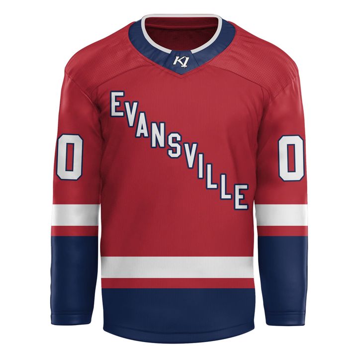 Evansville Thunderbolts Professional Ice Hockey Team Red Hockey Jersey Evansville Thunderbolts Professional Ice Hockey Team Red Hockey Jersey