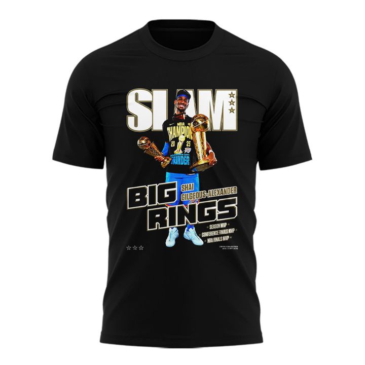Shai Gilgeous-Alexander OKC Thunder SLAM Black 2025 Shirt Shai Gilgeous-Alexander OKC Thunder SLAM Black 2025 Shirt