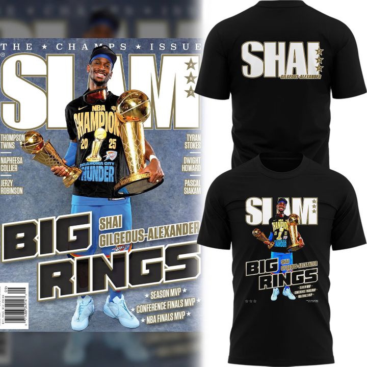 Shai Gilgeous-Alexander OKC Thunder SLAM Black 2025 Shirt Shai Gilgeous-Alexander OKC Thunder SLAM Black 2025 Shirt