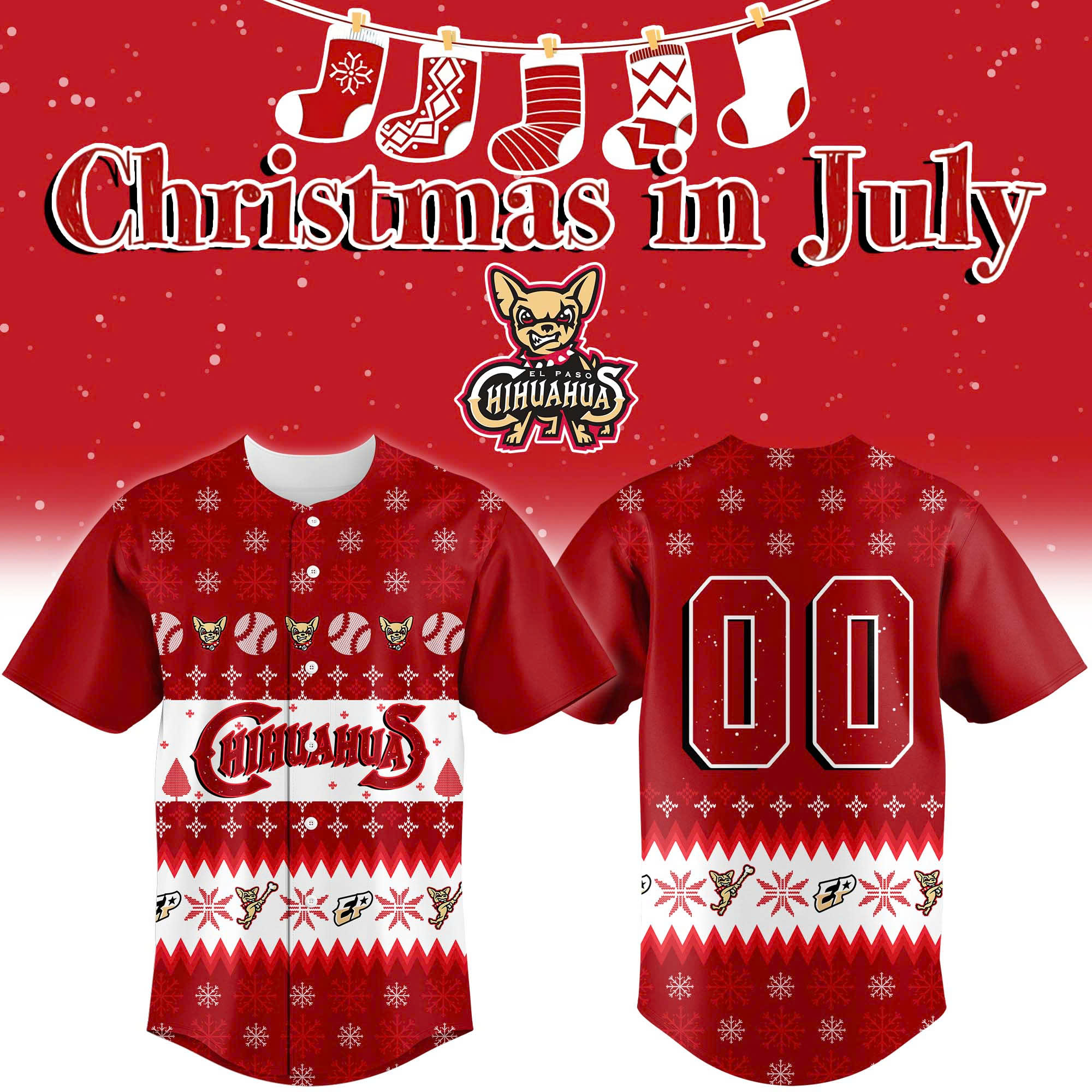 El Paso Chihuahuas Christmas in July 2025 Special Baseball Jersey El Paso Chihuahuas Christmas in July 2025 Special Baseball Jersey