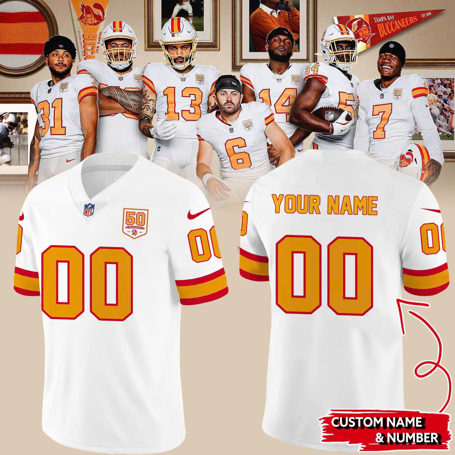 Tampa Bay Buccaneers NFL 50th Season White Football Jersey Tampa Bay Buccaneers NFL 50th Season White Football Jersey