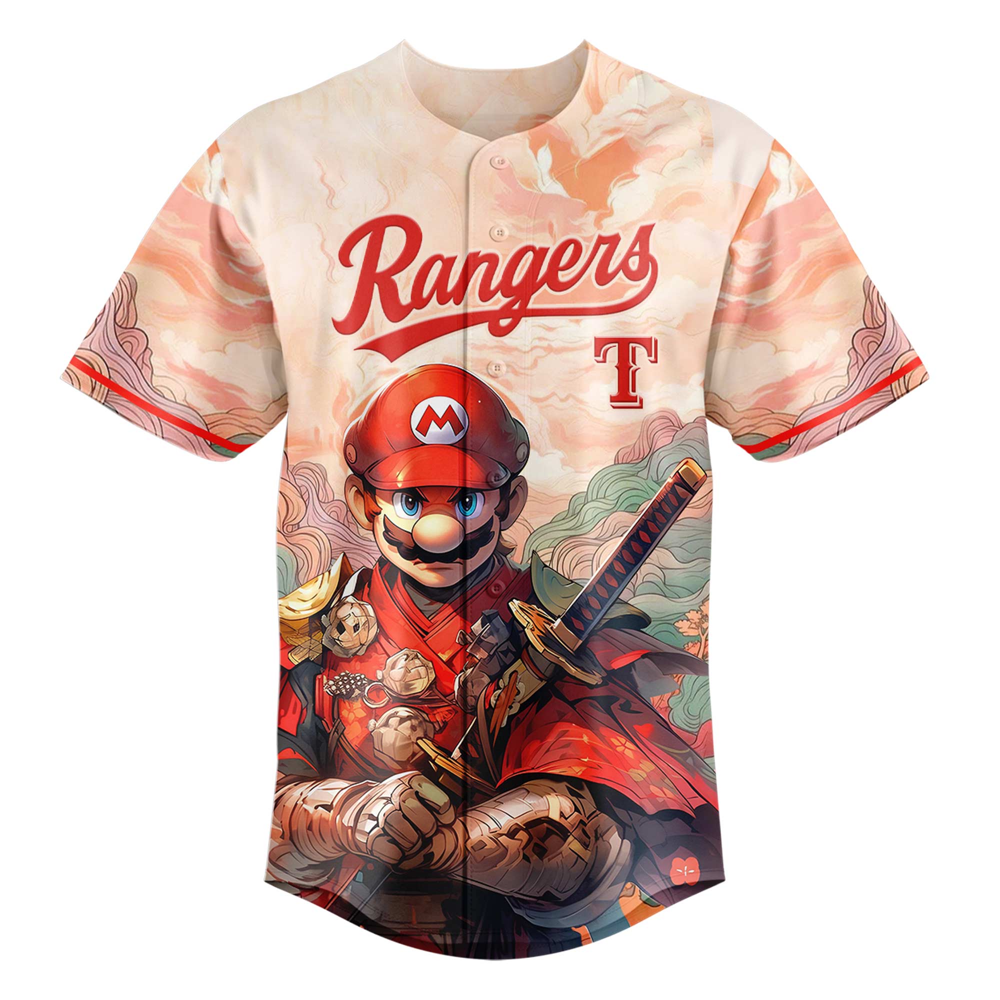 Texas Rangers x Mario Samurai Hero Special Baseball Jersey Texas Rangers x Mario Samurai Hero Special Baseball Jersey