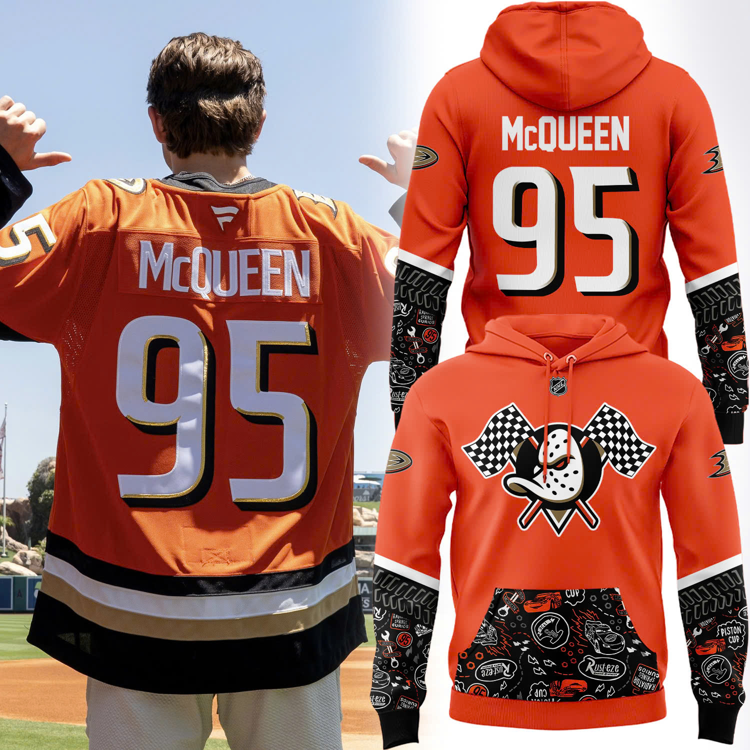 Anaheim Ducks x Lightning McQueen Special New Hoodie Set Anaheim Ducks x Lightning McQueen Special New Hoodie Set