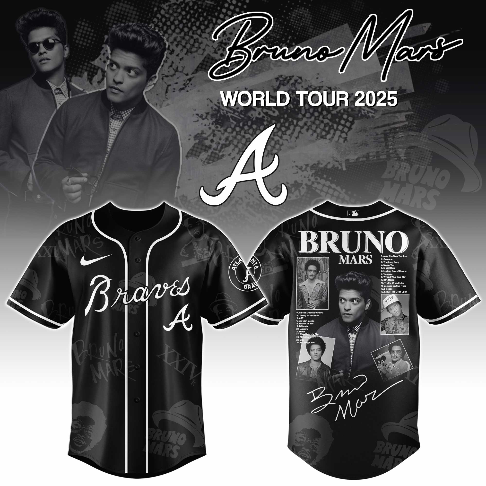 Atlanta Braves x Bruno Mars at Park MGM 2025 Jersey Editions Limited Atlanta Braves x Bruno Mars at Park MGM 2025 Jersey Editions Limited