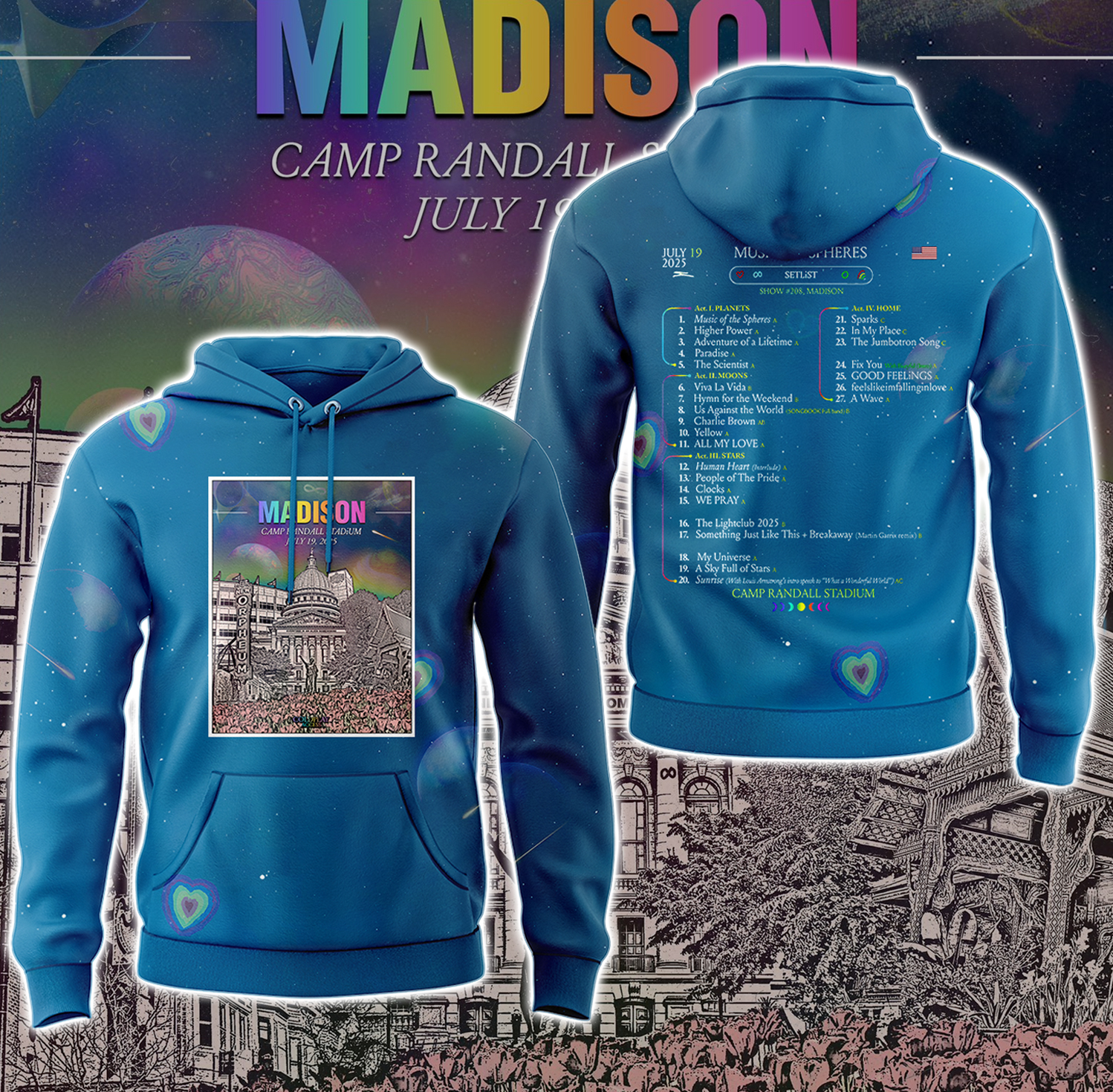 Coldplay #CpMadison Concert Limited Edition Hoodie - Blue Coldplay #CpMadison Concert Limited Edition Hoodie - Blue