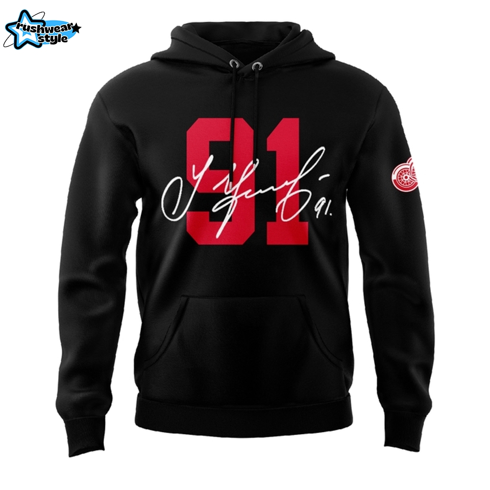 Detroit Red Wings 91 Sergei Fedorov Special Black Hoodie Set Detroit Red Wings 91 Sergei Fedorov Special Black Hoodie Set