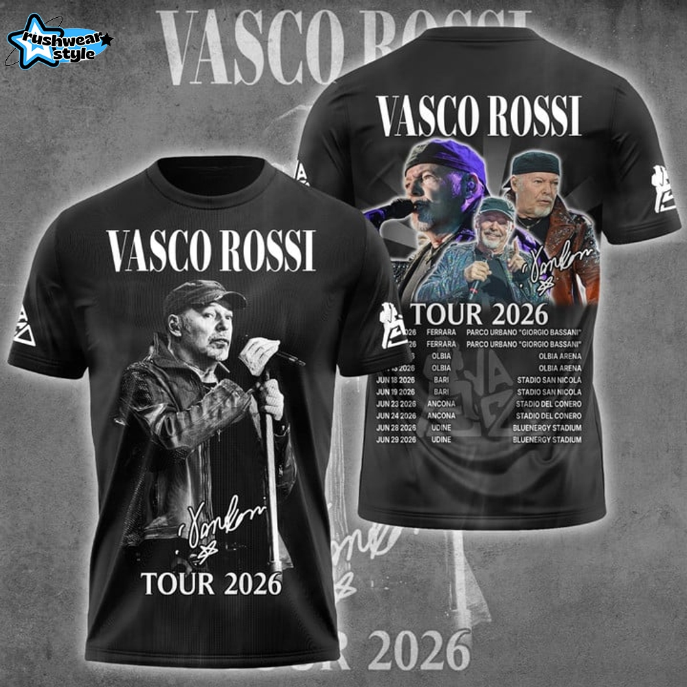 Limitted Edition Vasco Rossi Tour 2026 3D T-Shirt - Black Limitted Edition Vasco Rossi Tour 2026 3D T-Shirt - Black