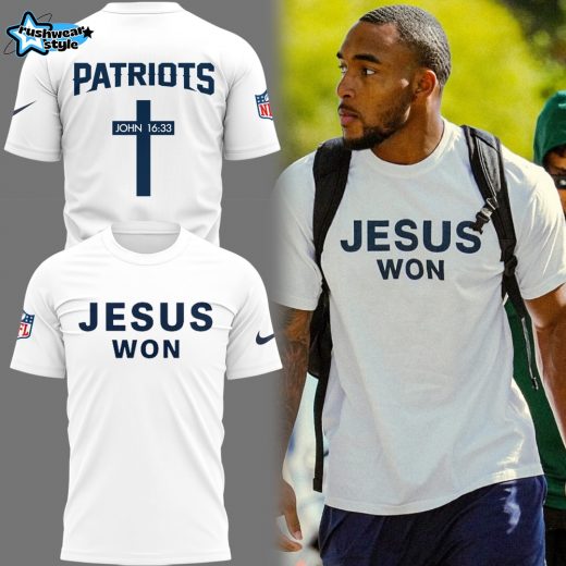 Limited Edition Patriots Football Jesus Won White TShirt