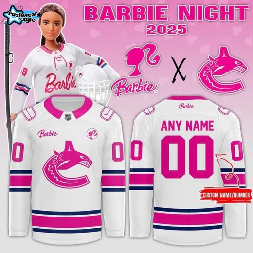 Vancouver Canucks x Barbie Night 2025 Custom Hockey Jersey