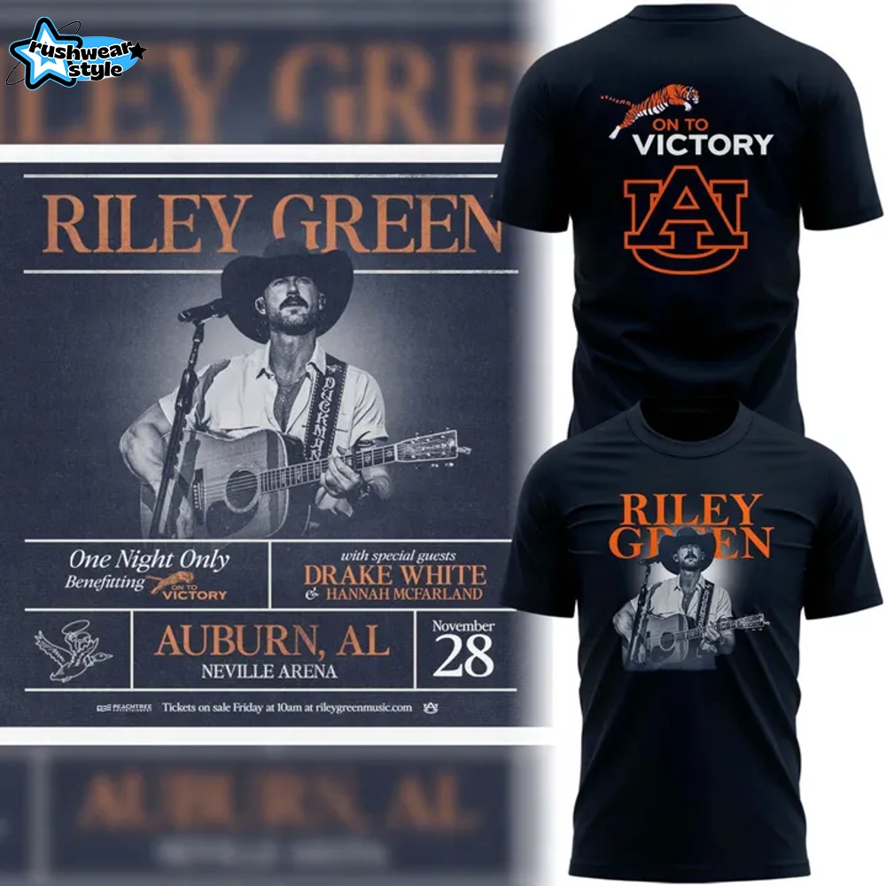 Auburn Tigers x Riley Green "Benefitting ON TO VICTORY" Shirt 2025 Auburn Tigers x Riley Green "Benefitting ON TO VICTORY" Shirt 2025