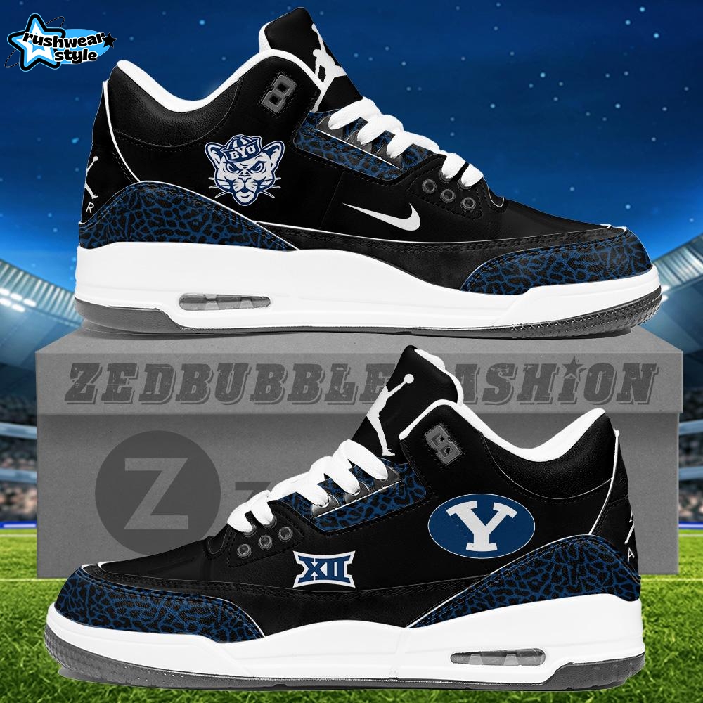 Brigham Young University Air Jordan 3 Sneakers - Black Brigham Young University Air Jordan 3 Sneakers - Black