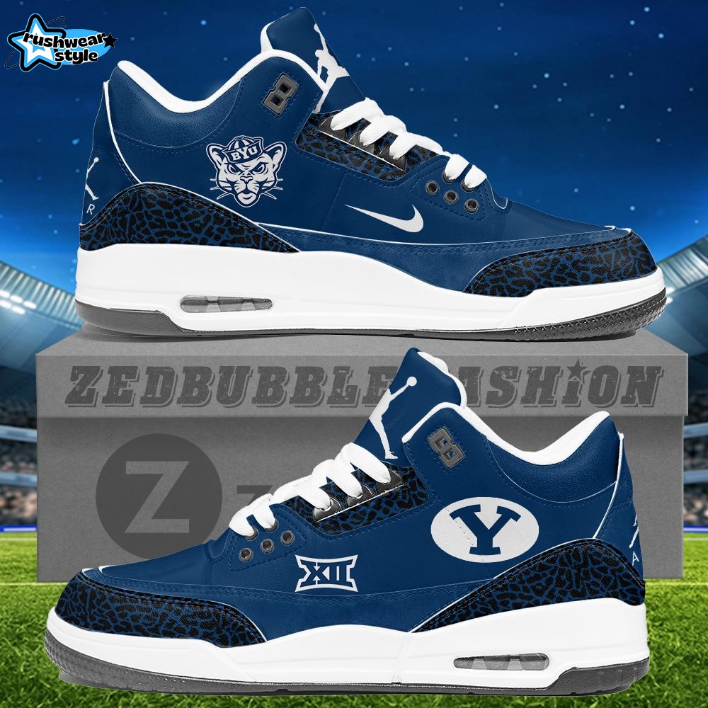 Brigham Young University Air Jordan 3 Sneakers - Blue Brigham Young University Air Jordan 3 Sneakers - Blue