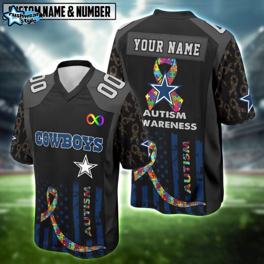 Dallas Cowboys x Autism Awareness – Puzzle Ribbon Custom Jersey-V-neck Short Sleeve Jersey