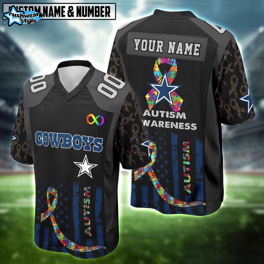 Dallas Cowboys x Autism Awareness – Puzzle Ribbon Custom Jersey-V-neck Short Sleeve Jersey Dallas Cowboys x Autism Awareness – Puzzle Ribbon Custom Jersey-V-neck Short Sleeve Jersey