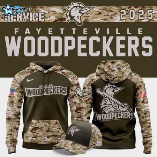 Fayetteville Woodpeckers Salute to Service 2025 Camo Hoodie