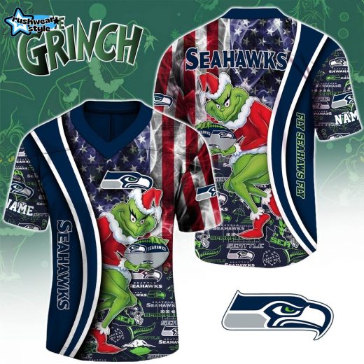 Limited Edition Seattle Seahawks x The Grinch Christmas-V-neck Short Sleeve Jersey